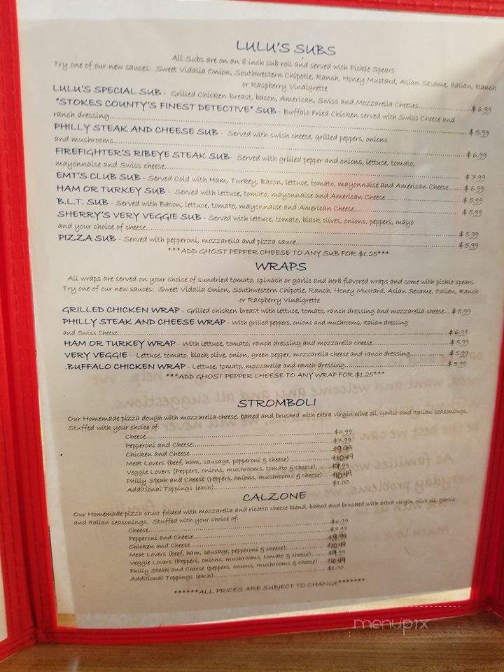 LuLu's Pizza - Danbury, NC menu_pic