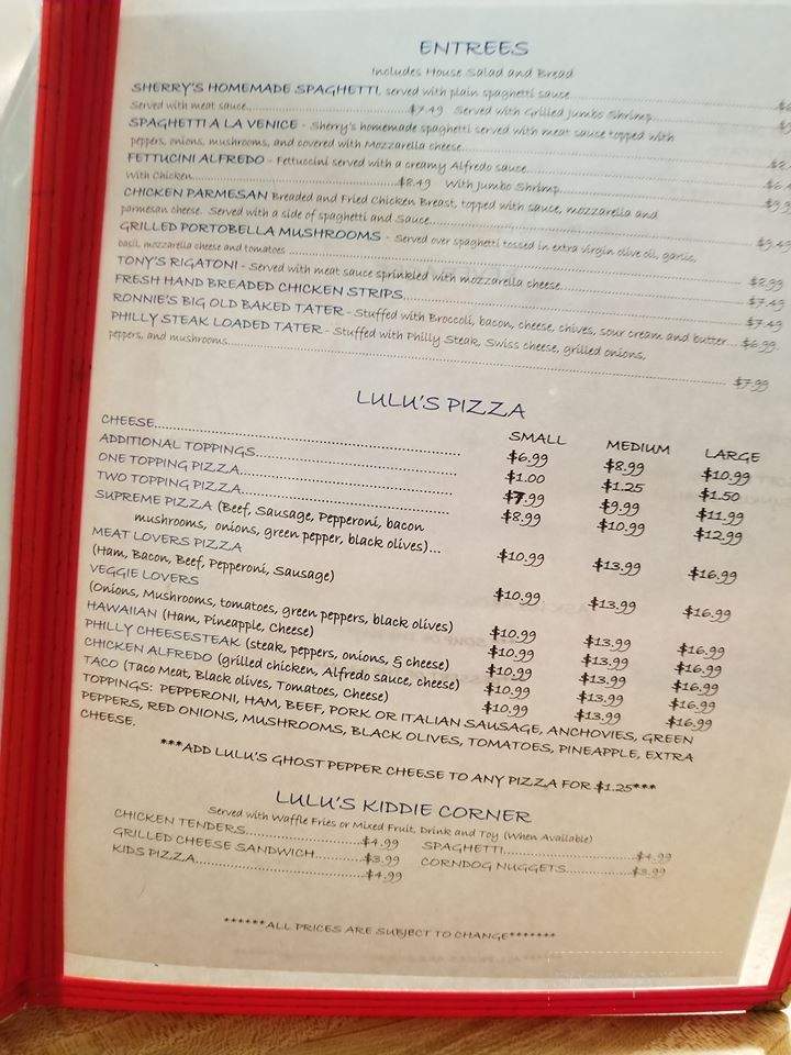 LuLu's Pizza - Danbury, NC menu_pic