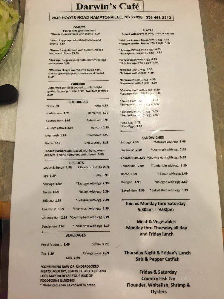 Darwin's - Hamptonville, NC menu_pic