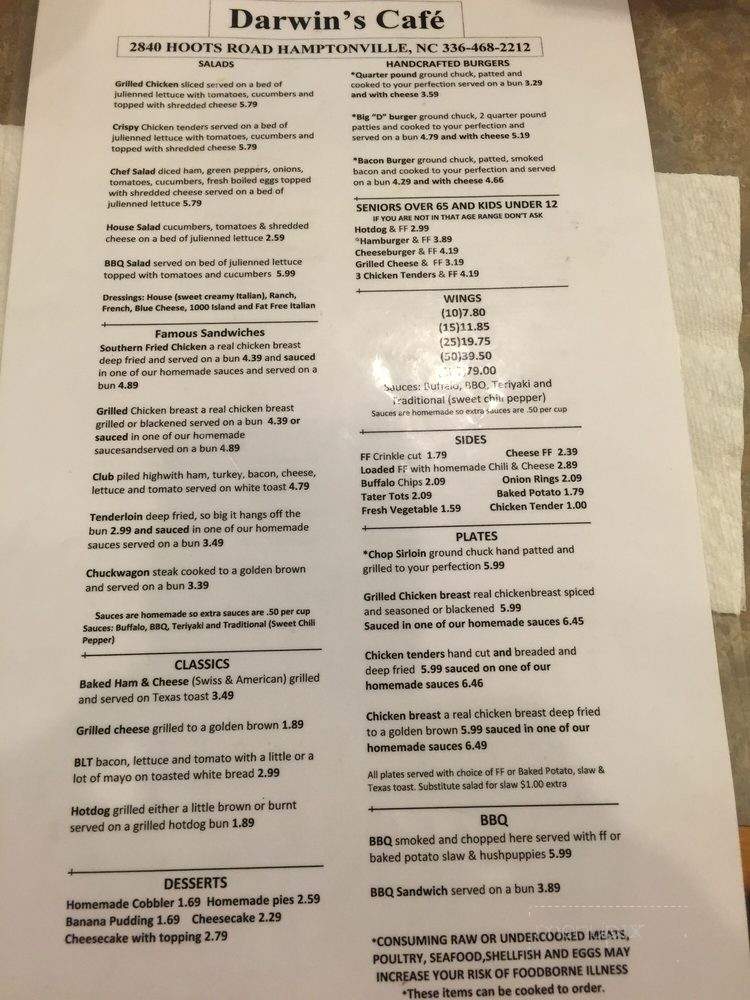 Darwin's - Hamptonville, NC menu_pic