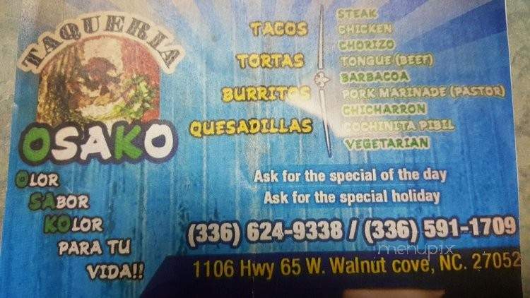 Taqueria Osako - Walnut Cove, NC menu_pic