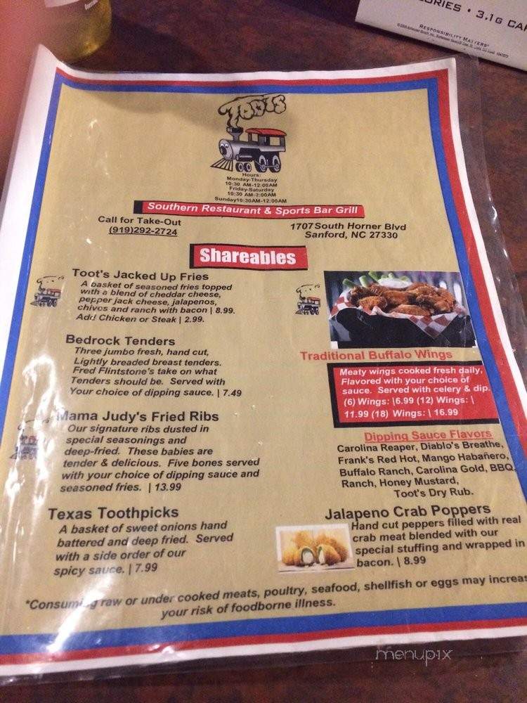 Toots Restaurant and Bar - Sanford, NC menu_pic