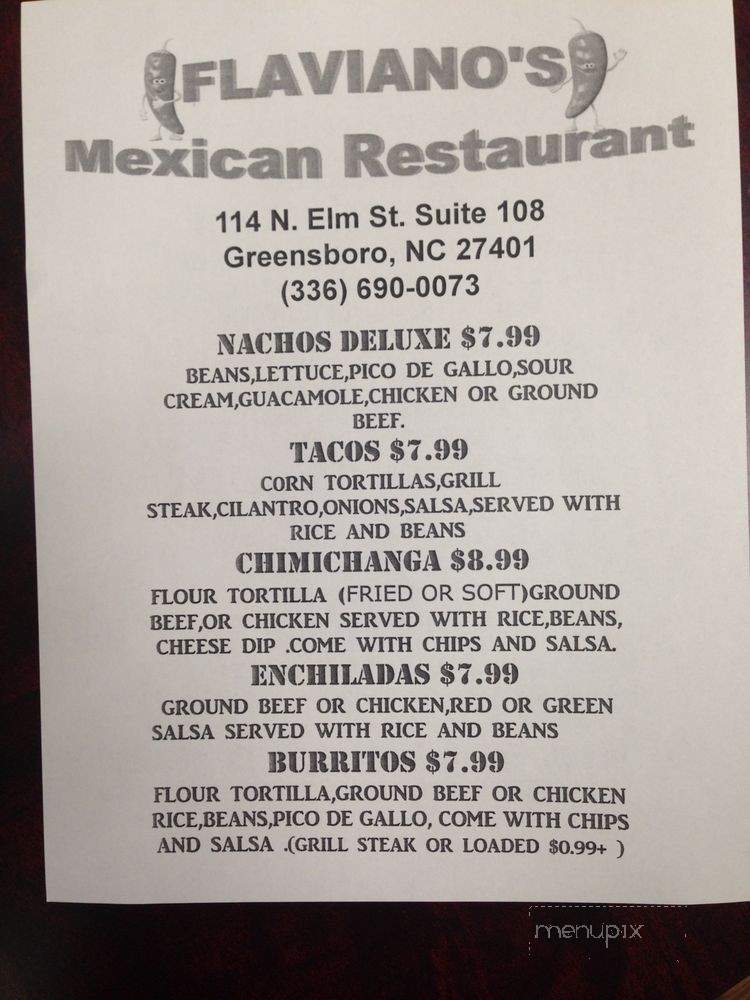 Flaviano's Mexican Restaurant - Greensboro, NC menu_pic