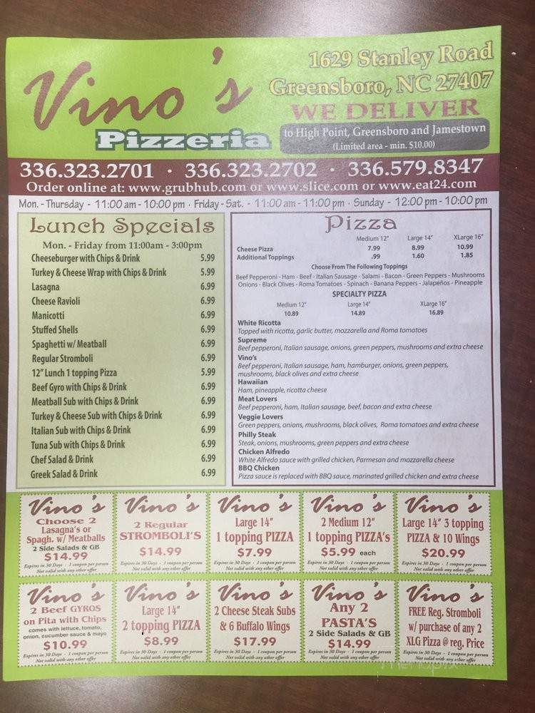 Vino's Pizzeria - Greensboro, NC menu_pic