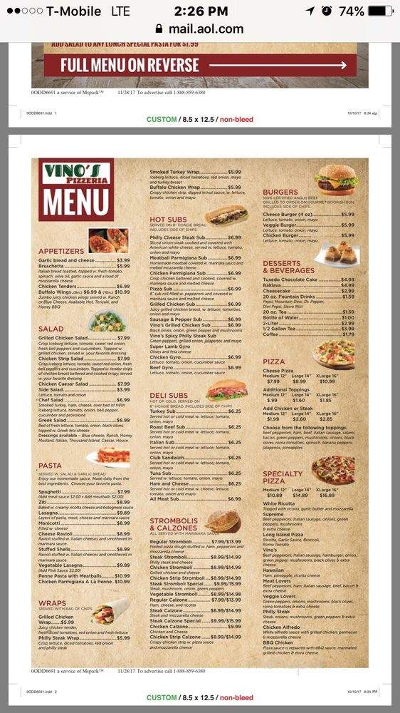 Vino's Pizzeria - Greensboro, NC menu_pic