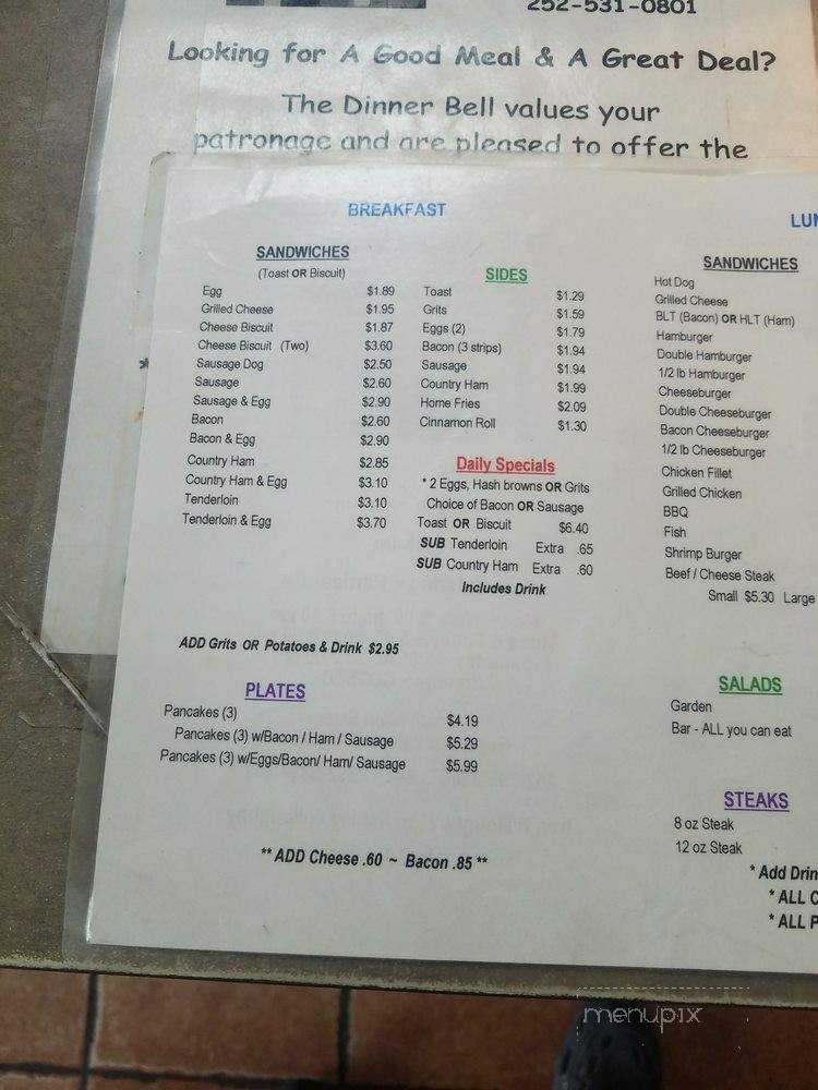 Dinner Bell - Robersonville, NC menu_pic
