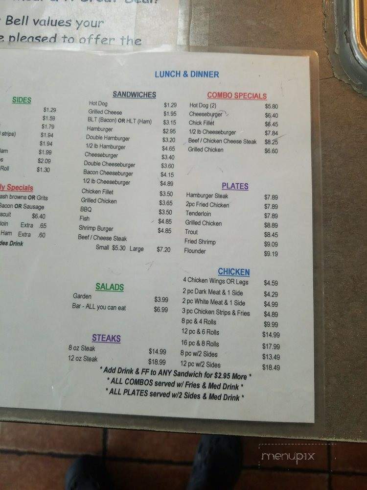 Dinner Bell - Robersonville, NC menu_pic