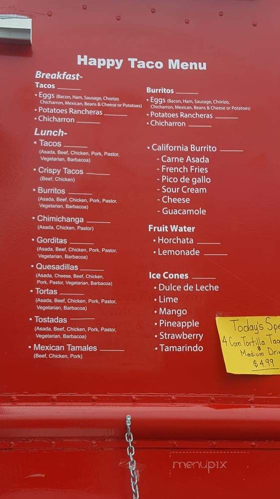 Happy Taco - Elizabeth City, NC menu_pic