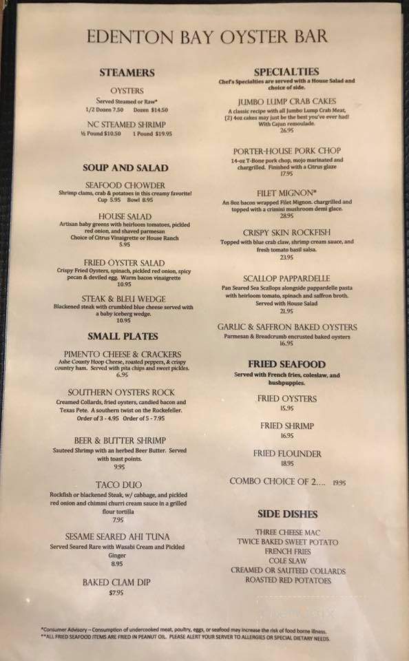 Edenton Bay Oyster Bar - Edenton, NC menu_pic