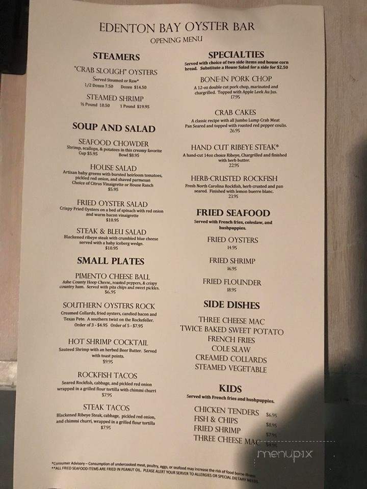 Edenton Bay Oyster Bar - Edenton, NC menu_pic