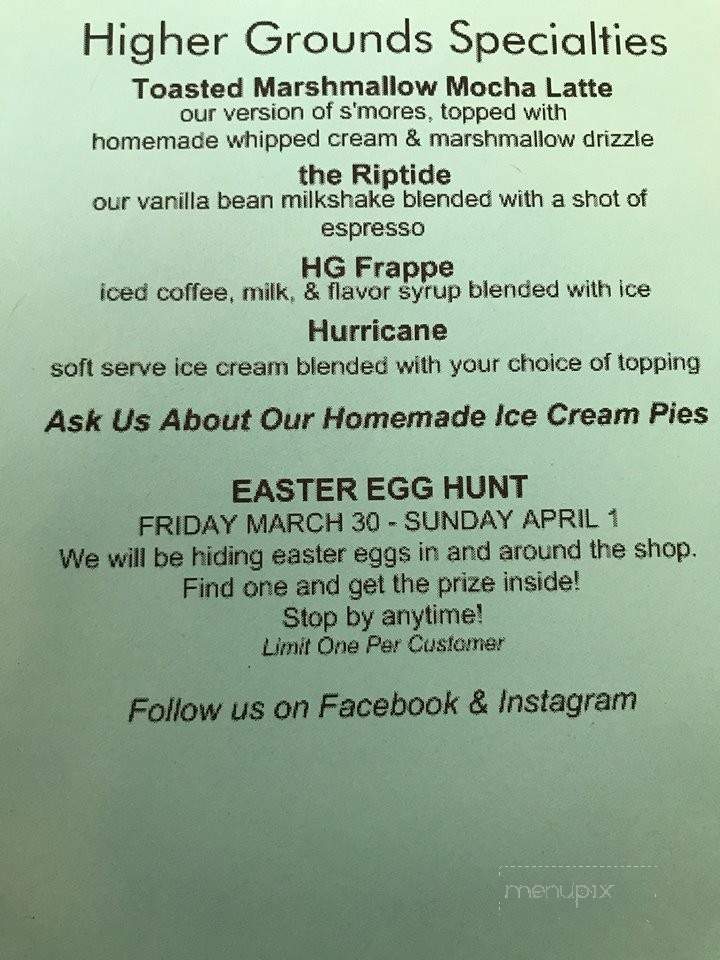 Higher Grounds A Coffee & Ice Cream - Kill Devil Hills, NC menu_pic