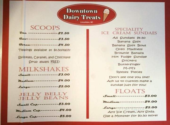 Downtown Dairy Treats - Lincolnton, NC menu_pic