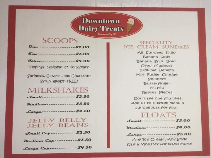 Downtown Dairy Treats - Lincolnton, NC menu_pic