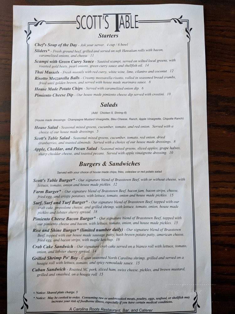 Scott's Table - Southern Pines, NC menu_pic