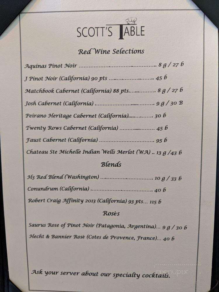 Scott's Table - Southern Pines, NC menu_pic