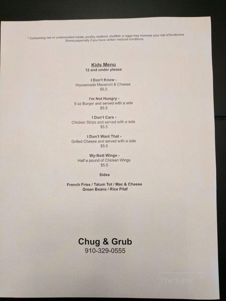 Chug & Grub - Surf City, NC menu_pic