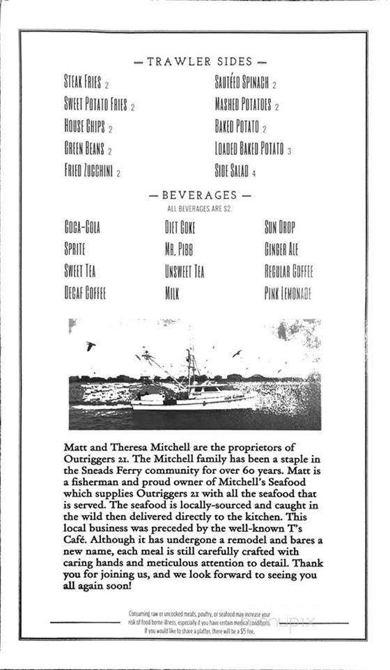 Outriggers 21 - Sneads Ferry, NC menu_pic
