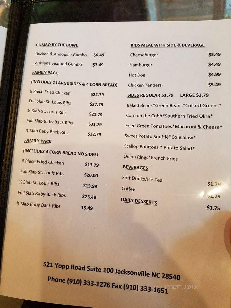 Heart and Soul Barbeque - Jacksonville, NC menu_pic