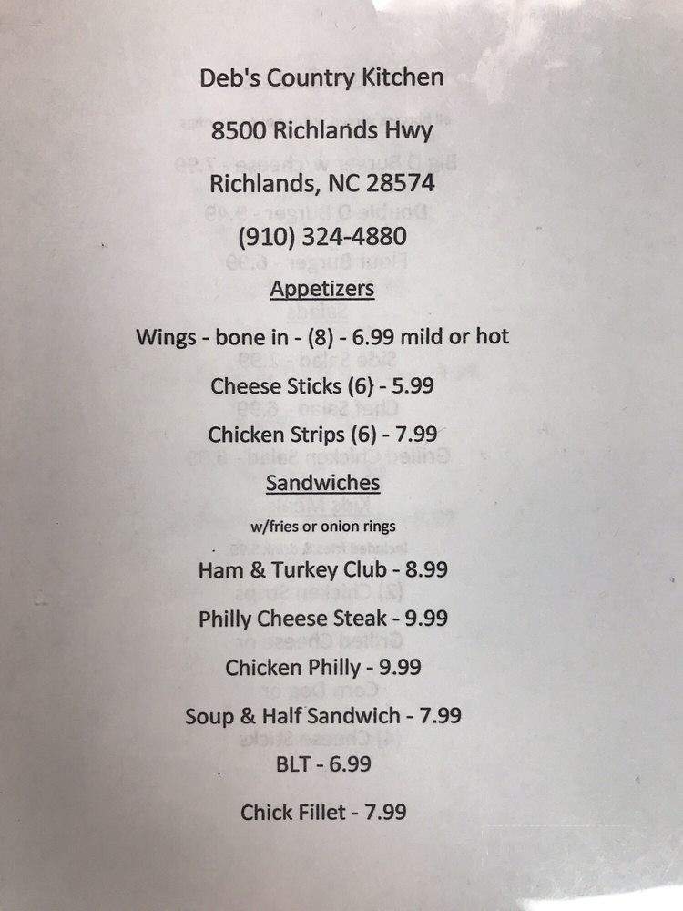 Deb's Country Kitchen - Richlands, NC menu_pic