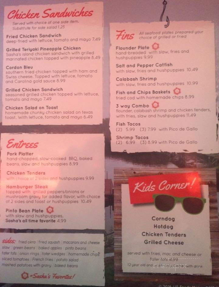 Sasha's On The Lake - Catawba, NC menu_pic