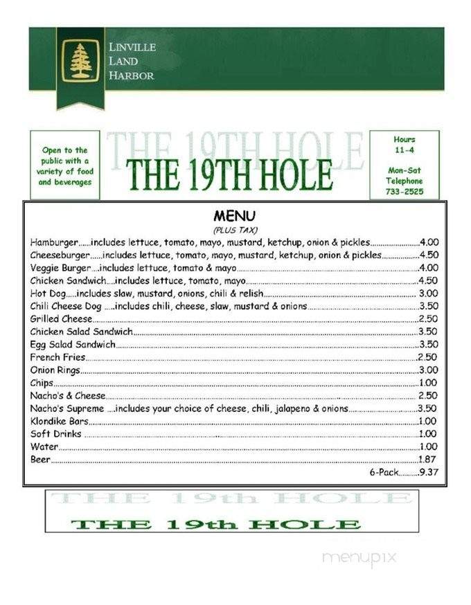 19th Hole - Newland, NC menu_pic