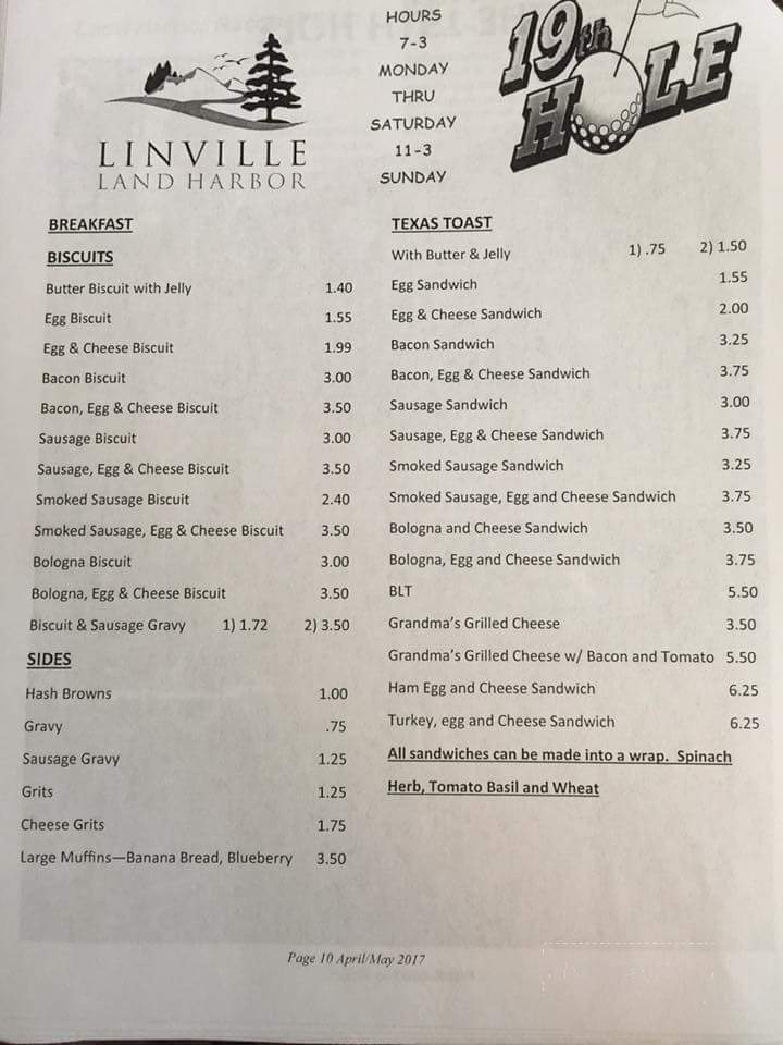 19th Hole - Newland, NC menu_pic