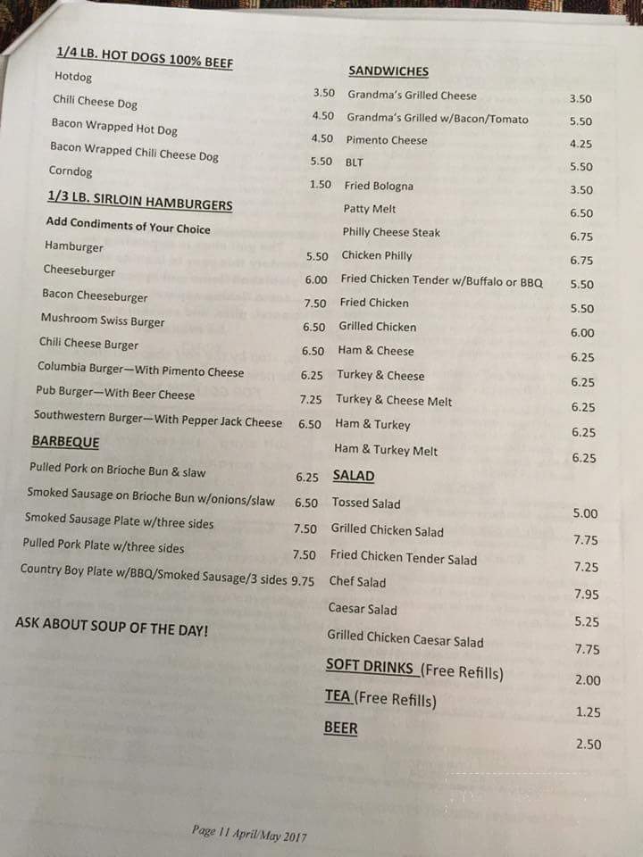 19th Hole - Newland, NC menu_pic