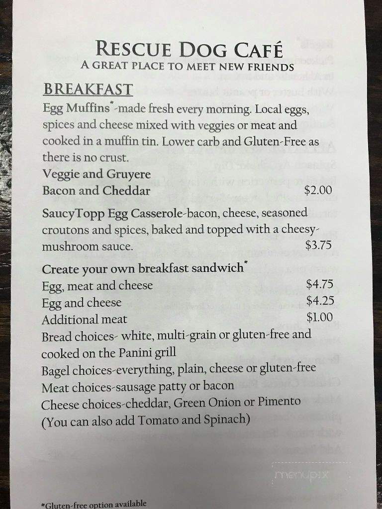 Menu of Rescue Dog Cafe in Burnsville, NC 28714