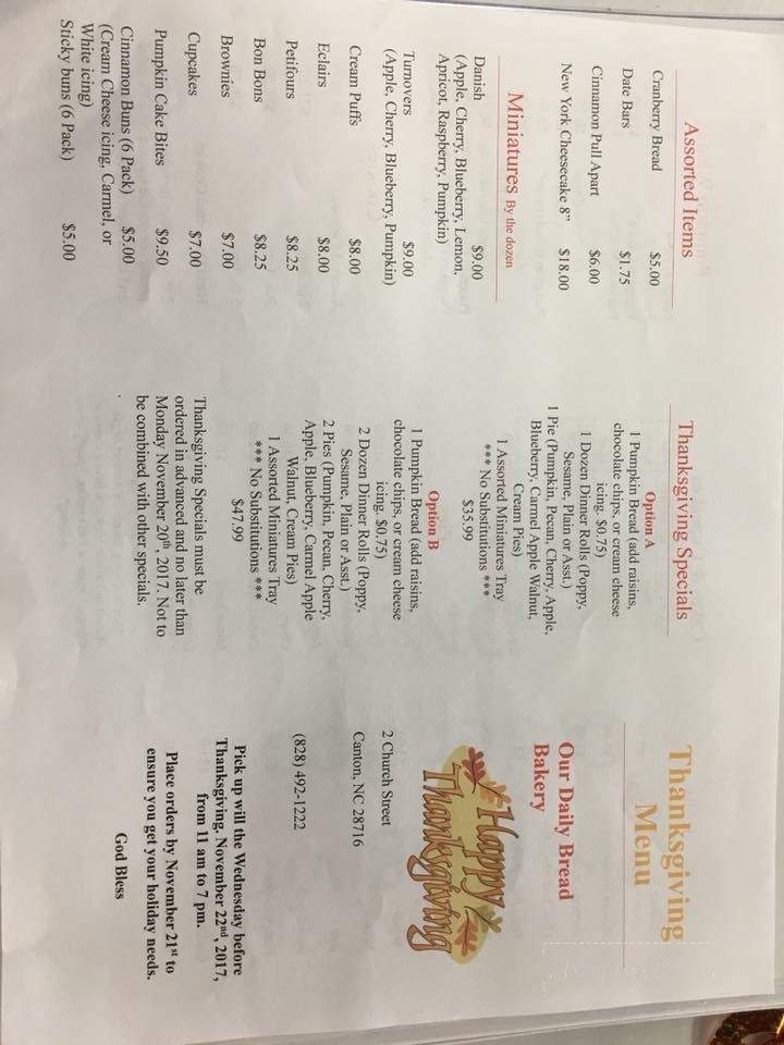 Our Daily Bread Bakery - Canton, NC menu_pic