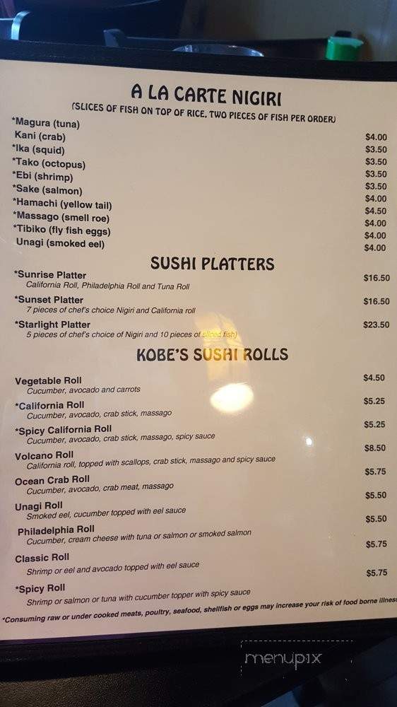 Kobe Express Japanese Restaurant - Franklin, NC menu_pic