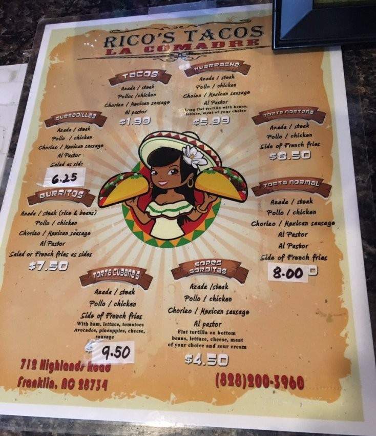 Rico's Tacos - Franklin, NC menu_pic