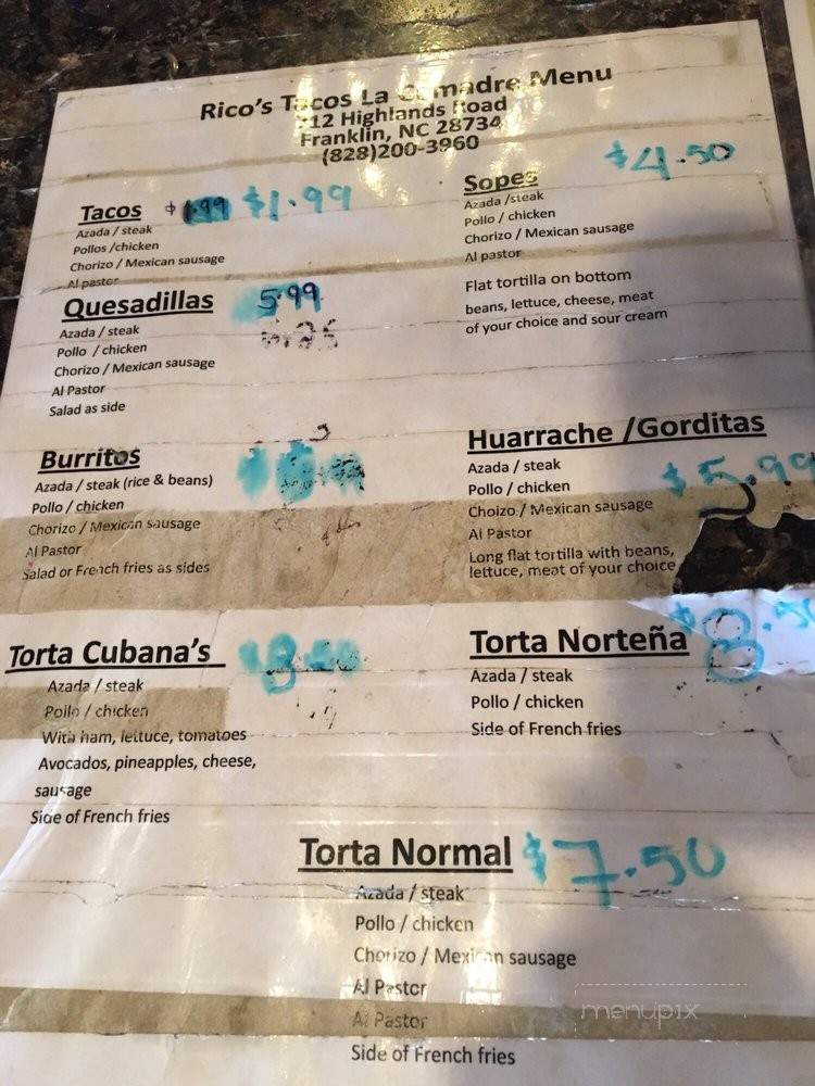 Rico's Tacos - Franklin, NC menu_pic