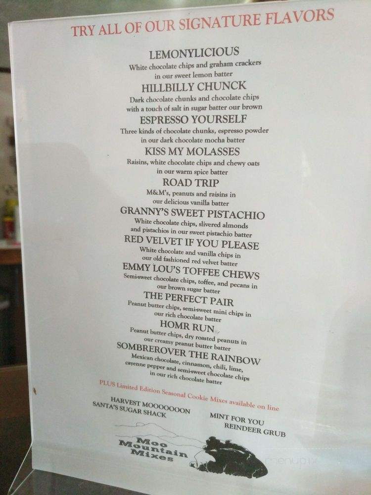 Moo Mountain Bakery - Maggie Valley, NC menu_pic
