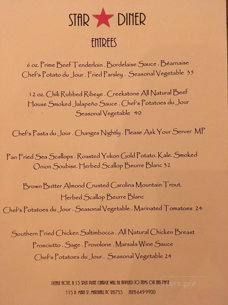 Star Diner - Marshall, NC menu_pic