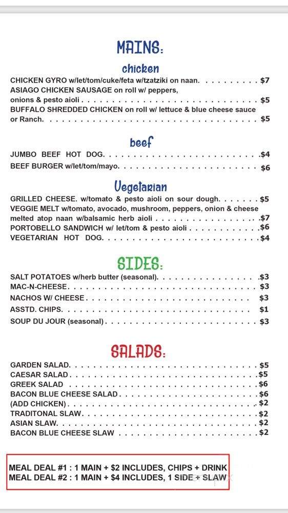 Dahlia's on the Davidson - Pisgah Forest, NC menu_pic