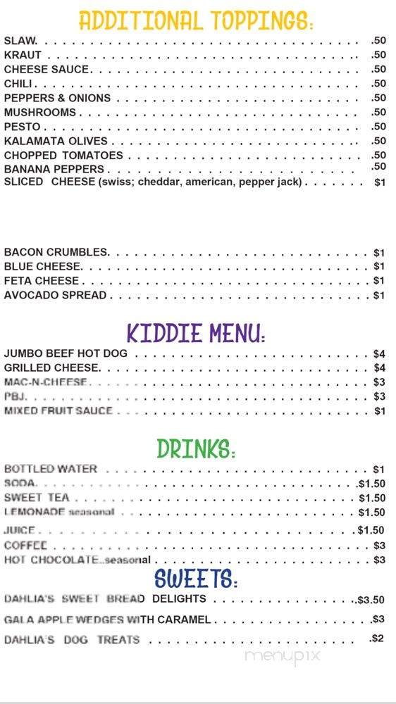 Dahlia's on the Davidson - Pisgah Forest, NC menu_pic