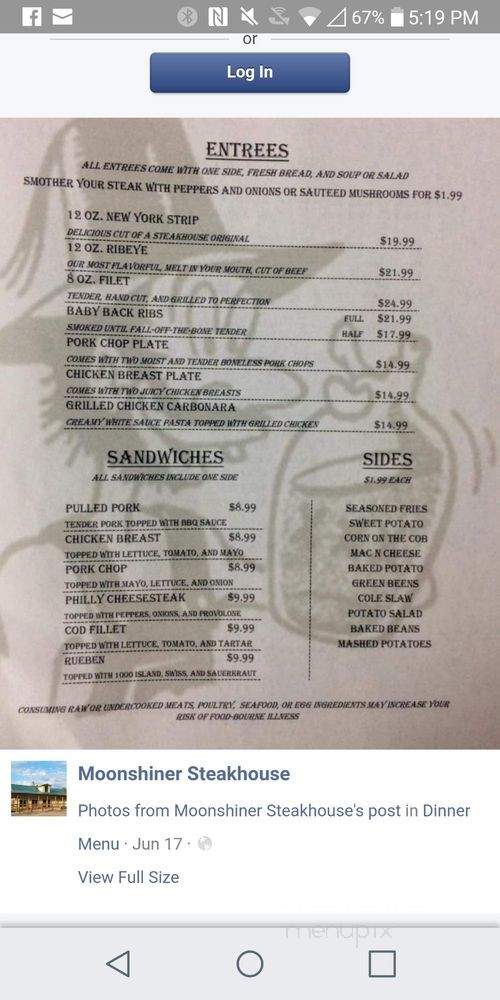 Moonshiners Steakhouse - Robbinsville, NC menu_pic