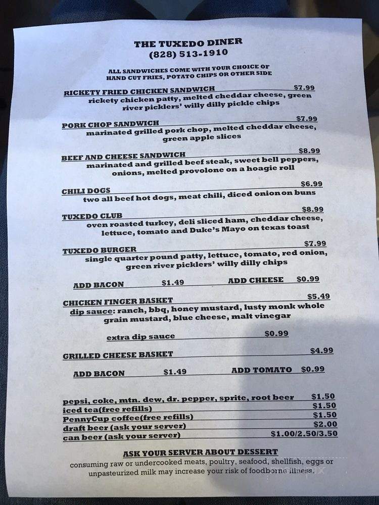 The Tuxedo Diner - Zirconia, NC menu_pic