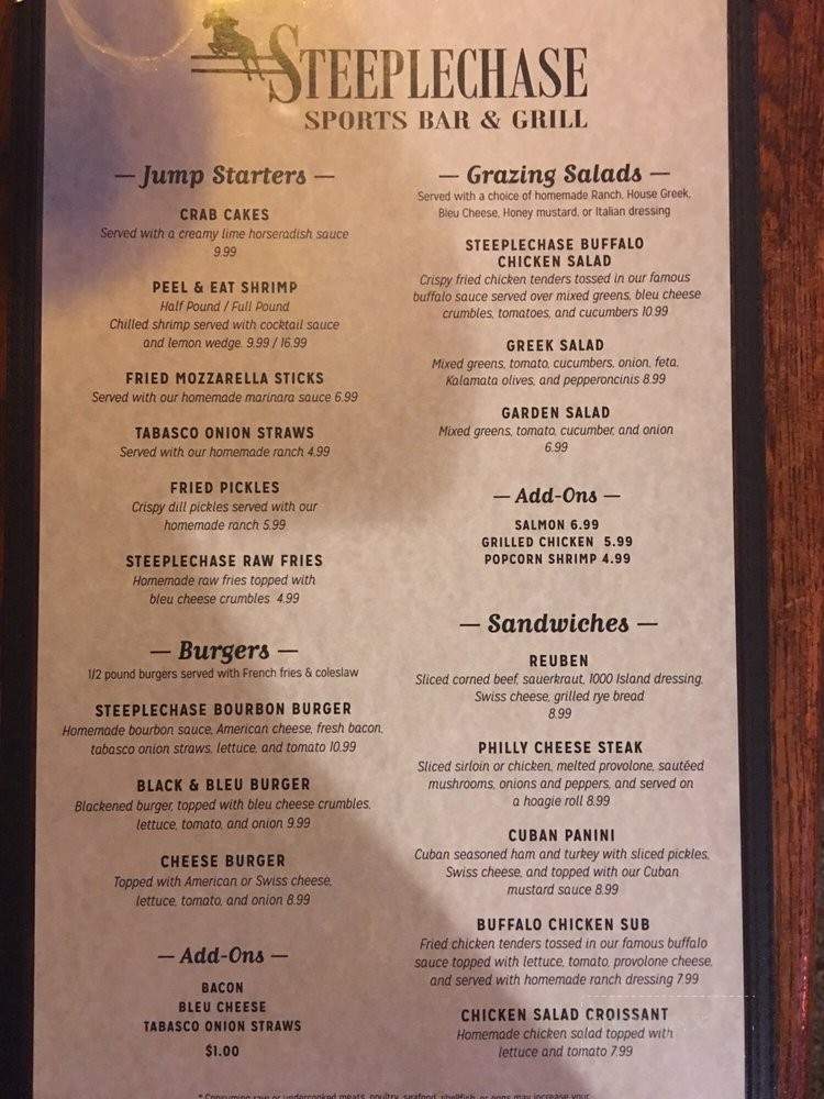 Steeplechase Sports Bar & Grill - Camden, SC menu_pic