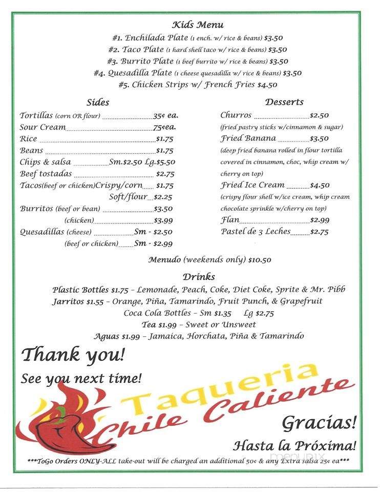 Taqueria Chile Caliente - Gaston, SC menu_pic