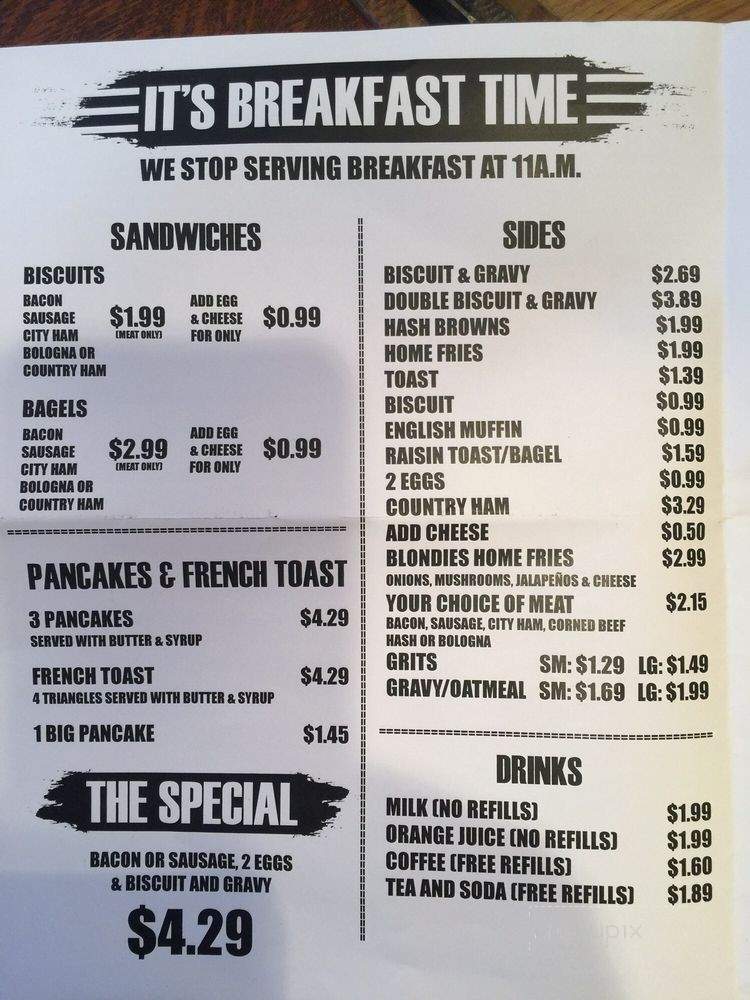 Blondie's - Chesnee, SC menu_pic