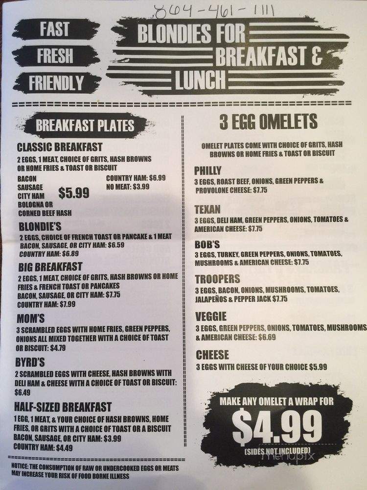 Blondie's - Chesnee, SC menu_pic