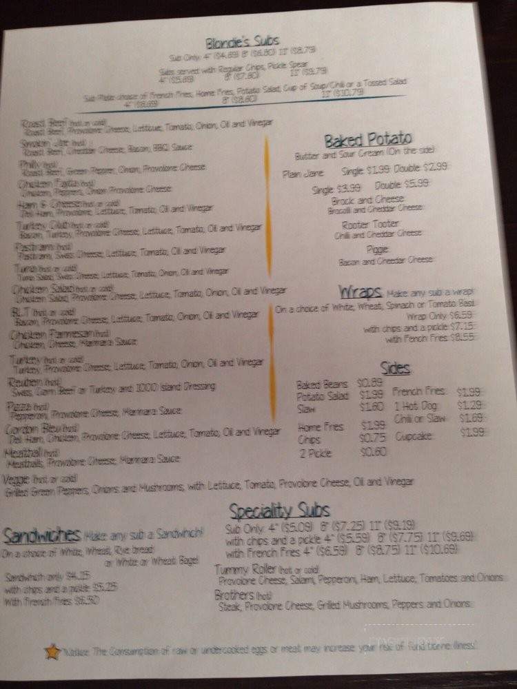 Blondie's - Chesnee, SC menu_pic