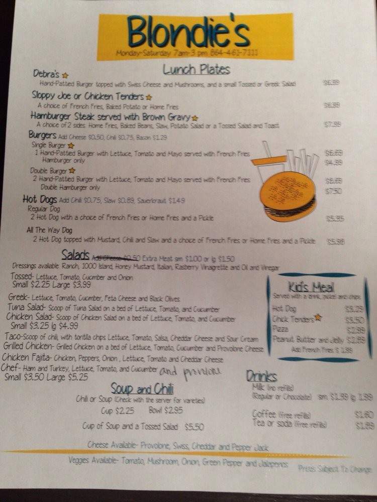 Blondie's - Chesnee, SC menu_pic