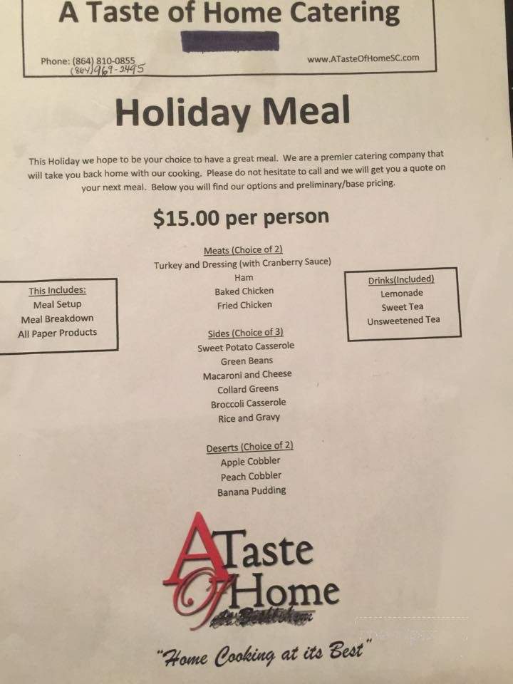 A Taste of Home - Laurens, SC menu_pic