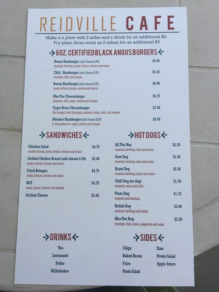 Reidville Cafe - Woodruff, SC menu_pic