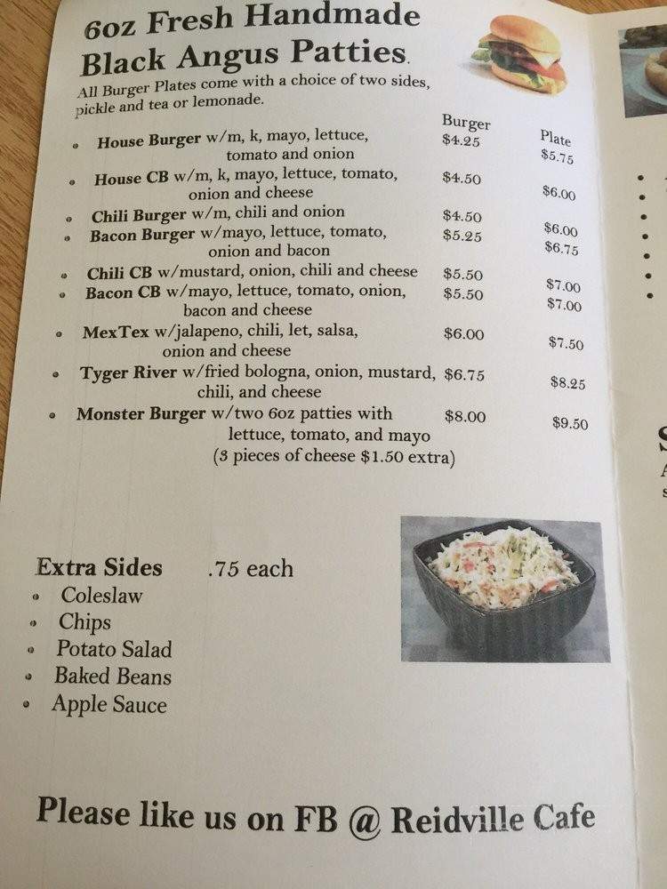 Reidville Cafe - Woodruff, SC menu_pic