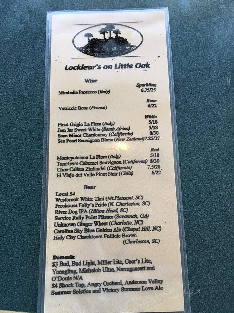 Locklear's on Little Oak - Charleston, SC menu_pic