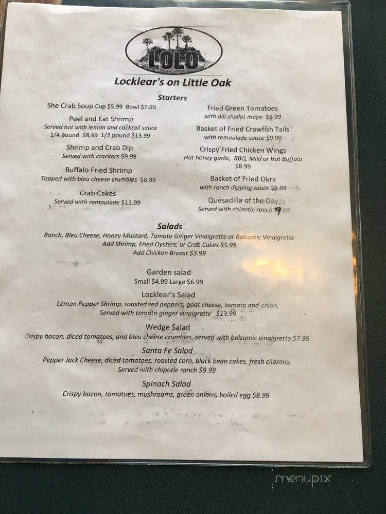 Locklear's on Little Oak - Charleston, SC menu_pic