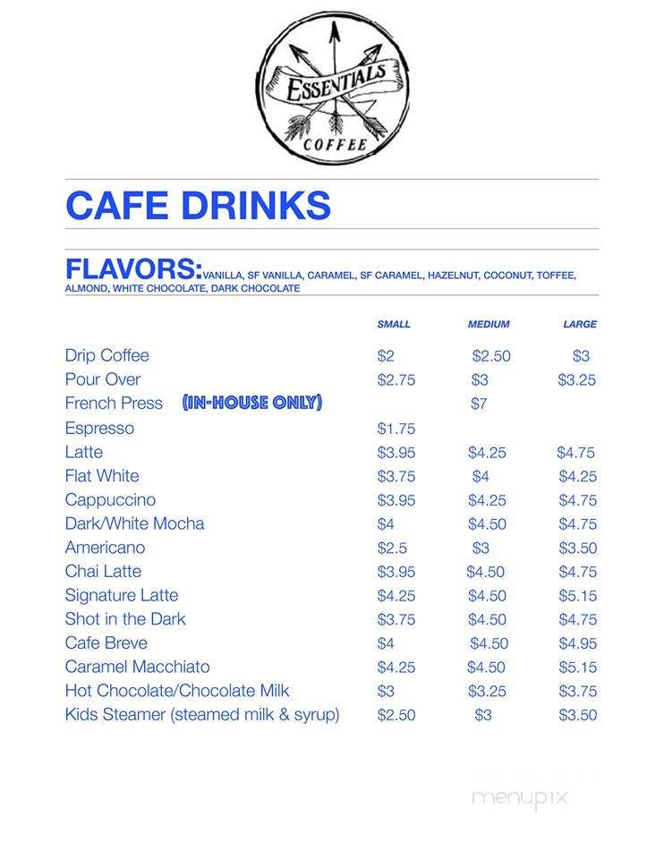 Essentials Coffee - Moncks Corner, SC menu_pic